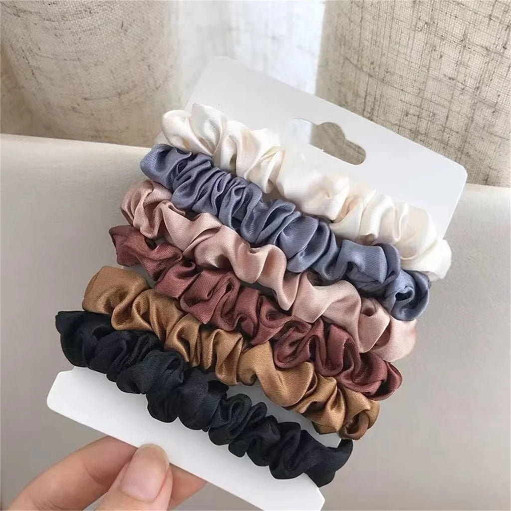 Satin Scrunchie Set of 6 – Soft, Crease-Free Hair Ties in Warm Neutrals