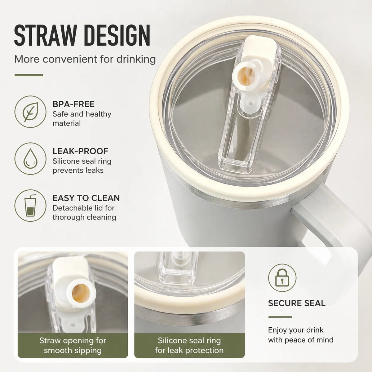 40 oz Insulated Tumbler with Handle and Straw