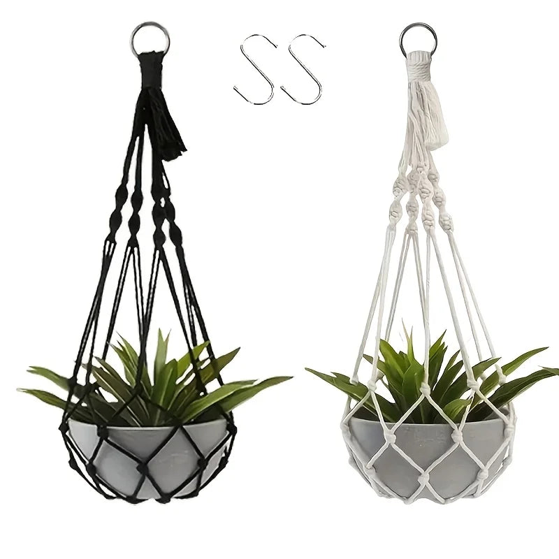 Macrame Plant Hangers, Set of 2 – Handwoven Cotton Indoor Plant Holders