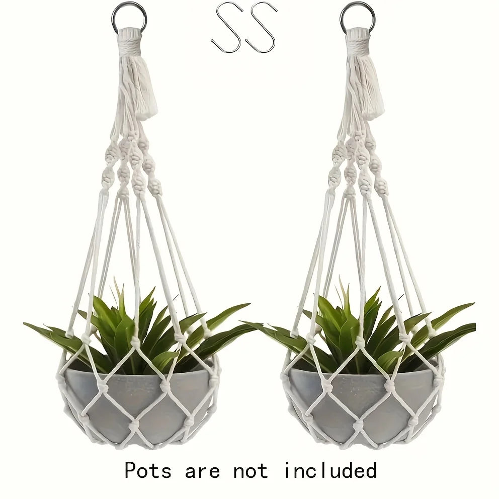 Macrame Plant Hangers, Set of 2 – Handwoven Cotton Indoor Plant Holders