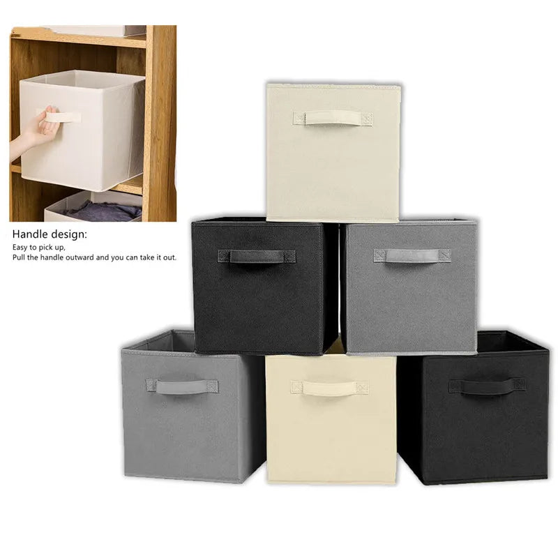 Foldable Fabric Storage Bins, 3-Pack – Linen-Look Cube Organizers