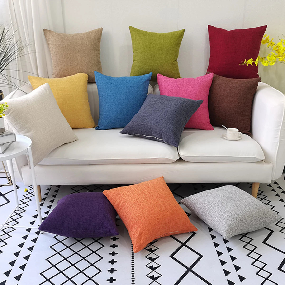 Linen-blend throw pillow covers in earthy tones