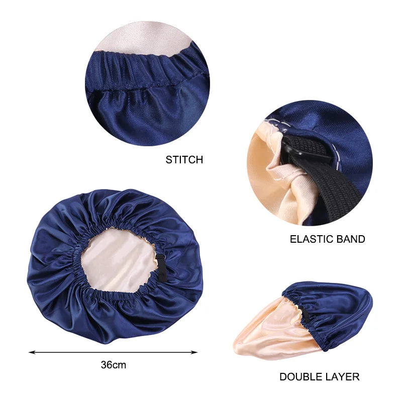 Double-Layer Satin Sleep Bonnet – Adjustable Hair Wrap for Curls