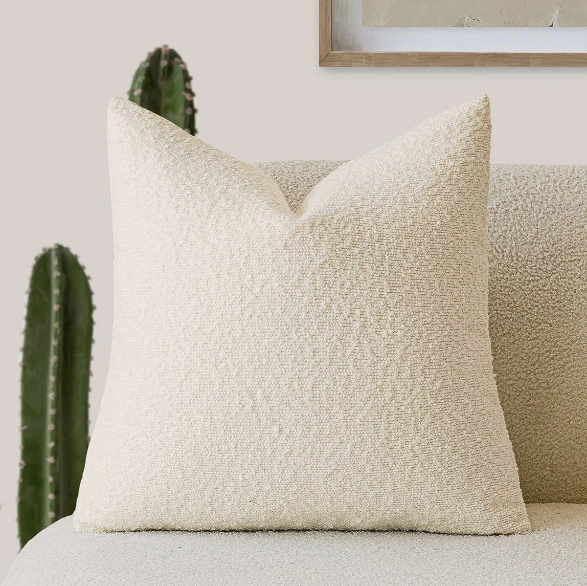 Boucle Throw Pillow Covers, Set of 2 – Textured Neutral 18x18 Cushion Covers