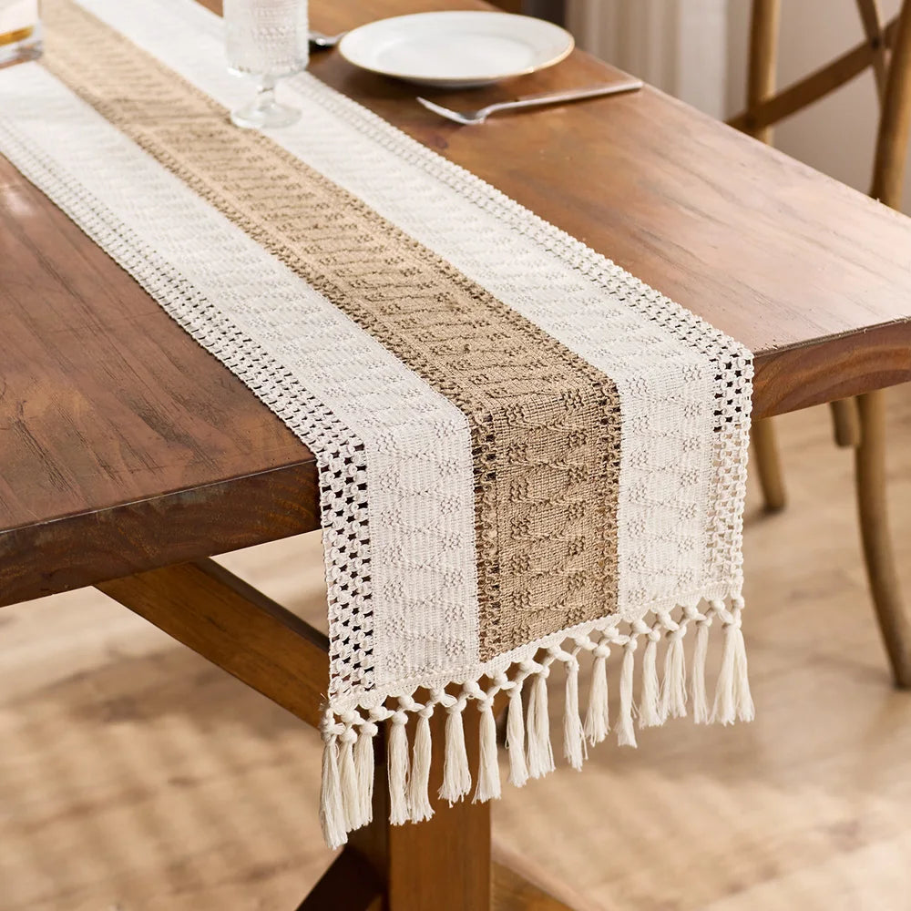 Linen-Look Table Runner with Fringe – Relaxed Farmhouse Table Decor