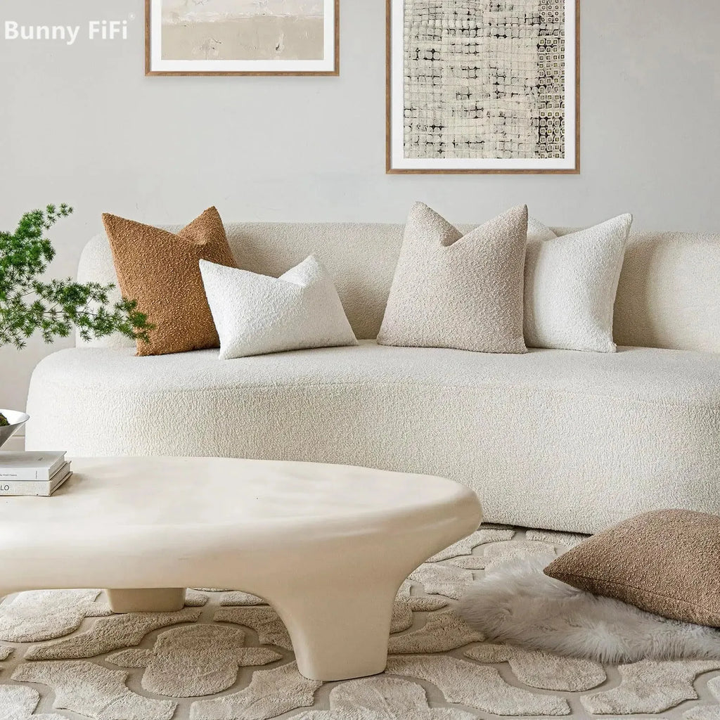 Boucle Throw Pillow Covers, Set of 2 – Textured Neutral 18x18 Cushion Covers