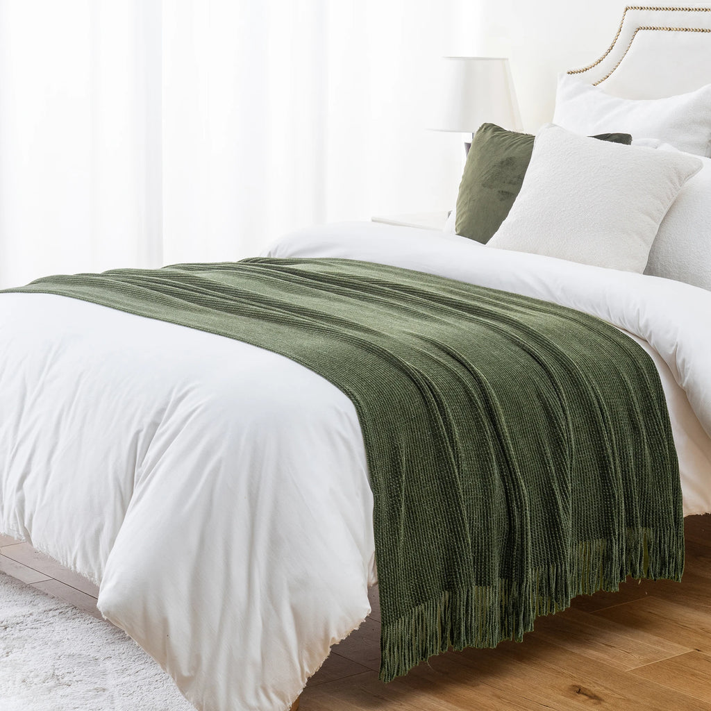 Chenille knit throw blanket with fringe, photo 6 of 12