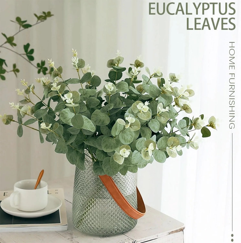 Faux Eucalyptus Stems, Set of 6 – Lifelike Greenery for Vases & Shelves
