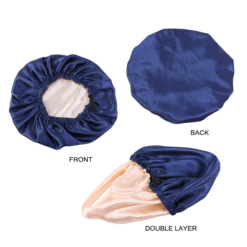 Double-Layer Satin Sleep Bonnet – Adjustable Hair Wrap for Curls