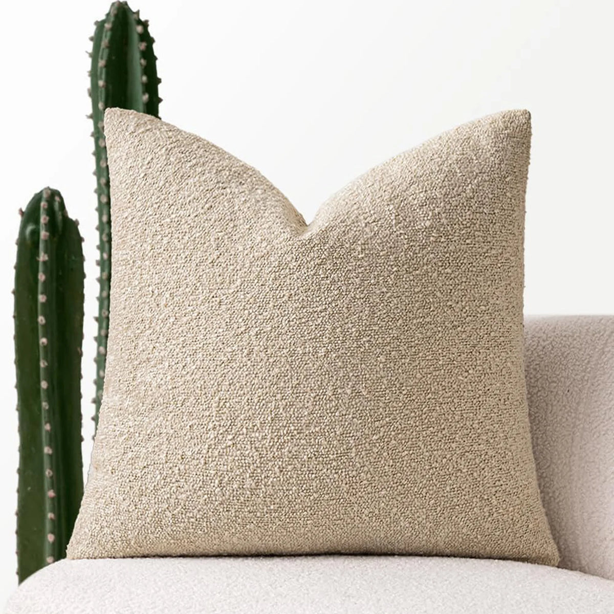 Boucle Throw Pillow Covers, Set of 2 – Textured Neutral 18x18 Cushion Covers