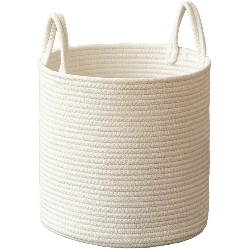Woven Cotton Rope Storage Basket – Cozy Blanket Basket with Handles