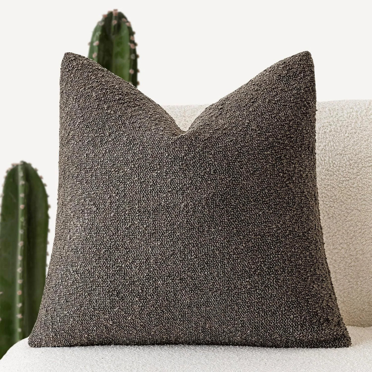 Boucle Throw Pillow Covers, Set of 2 – Textured Neutral 18x18 Cushion Covers