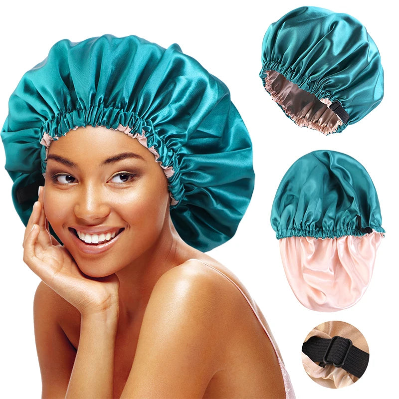 Double-Layer Satin Sleep Bonnet – Adjustable Hair Wrap for Curls
