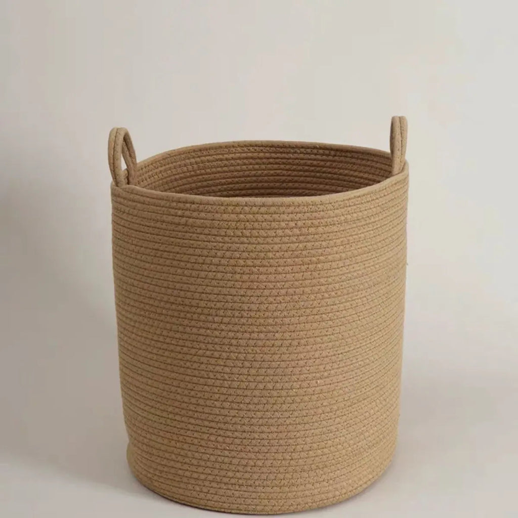 Woven Cotton Rope Storage Basket – Cozy Blanket Basket with Handles