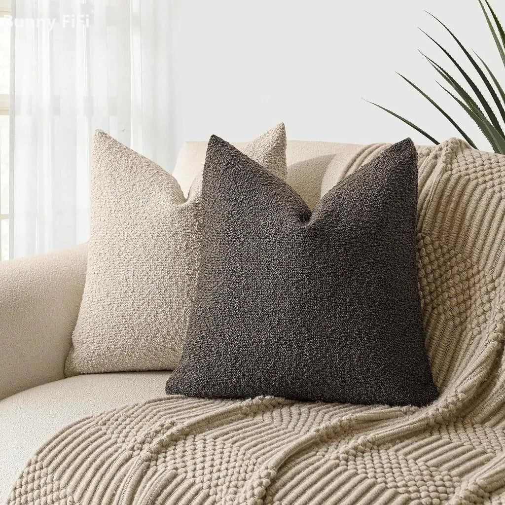 Boucle Throw Pillow Covers, Set of 2 – Textured Neutral 18x18 Cushion Covers