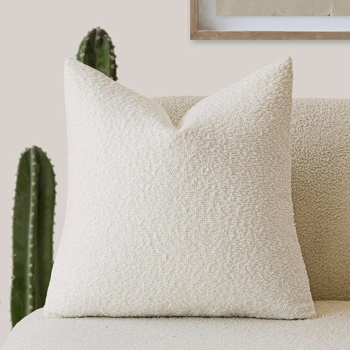 Boucle Throw Pillow Covers, Set of 2 – Textured Neutral 18x18 Cushion Covers