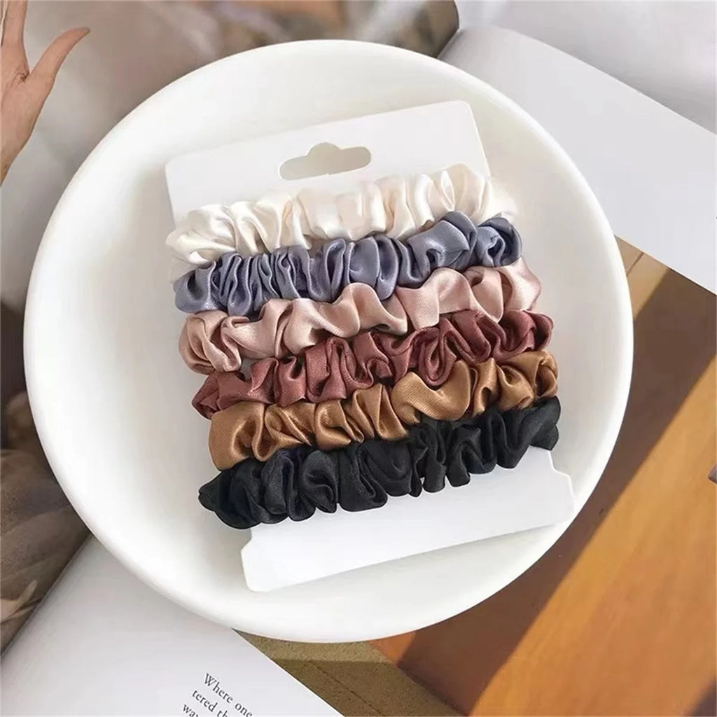 Satin Scrunchie Set of 6 – Soft, Crease-Free Hair Ties in Warm Neutrals