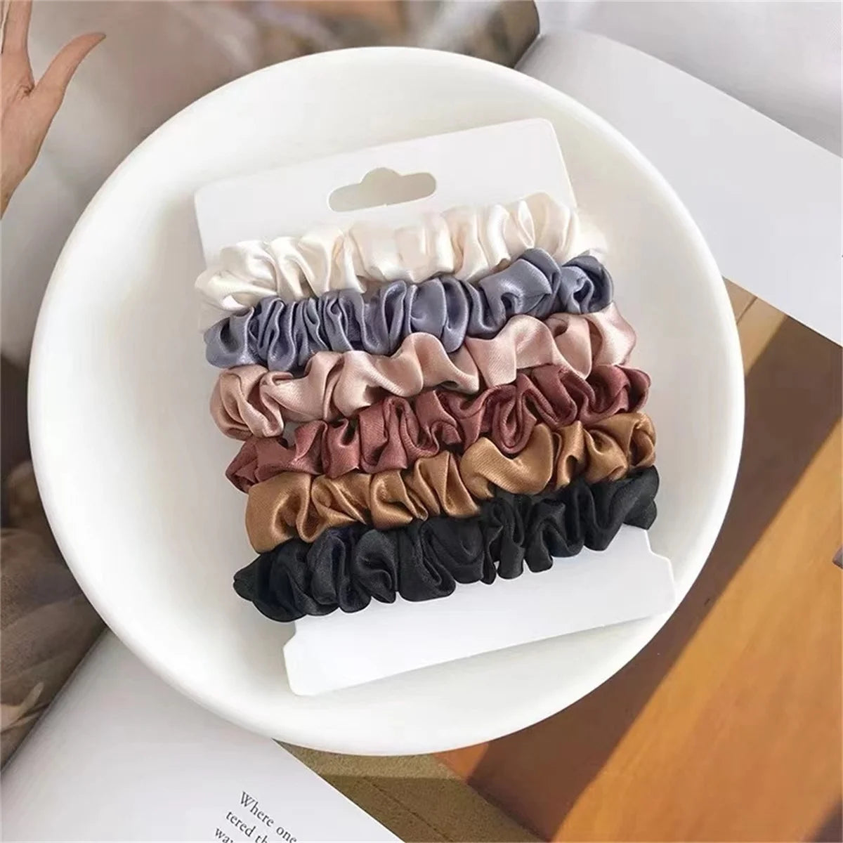 Satin Scrunchie Set of 6 – Soft, Crease-Free Hair Ties in Warm Neutrals