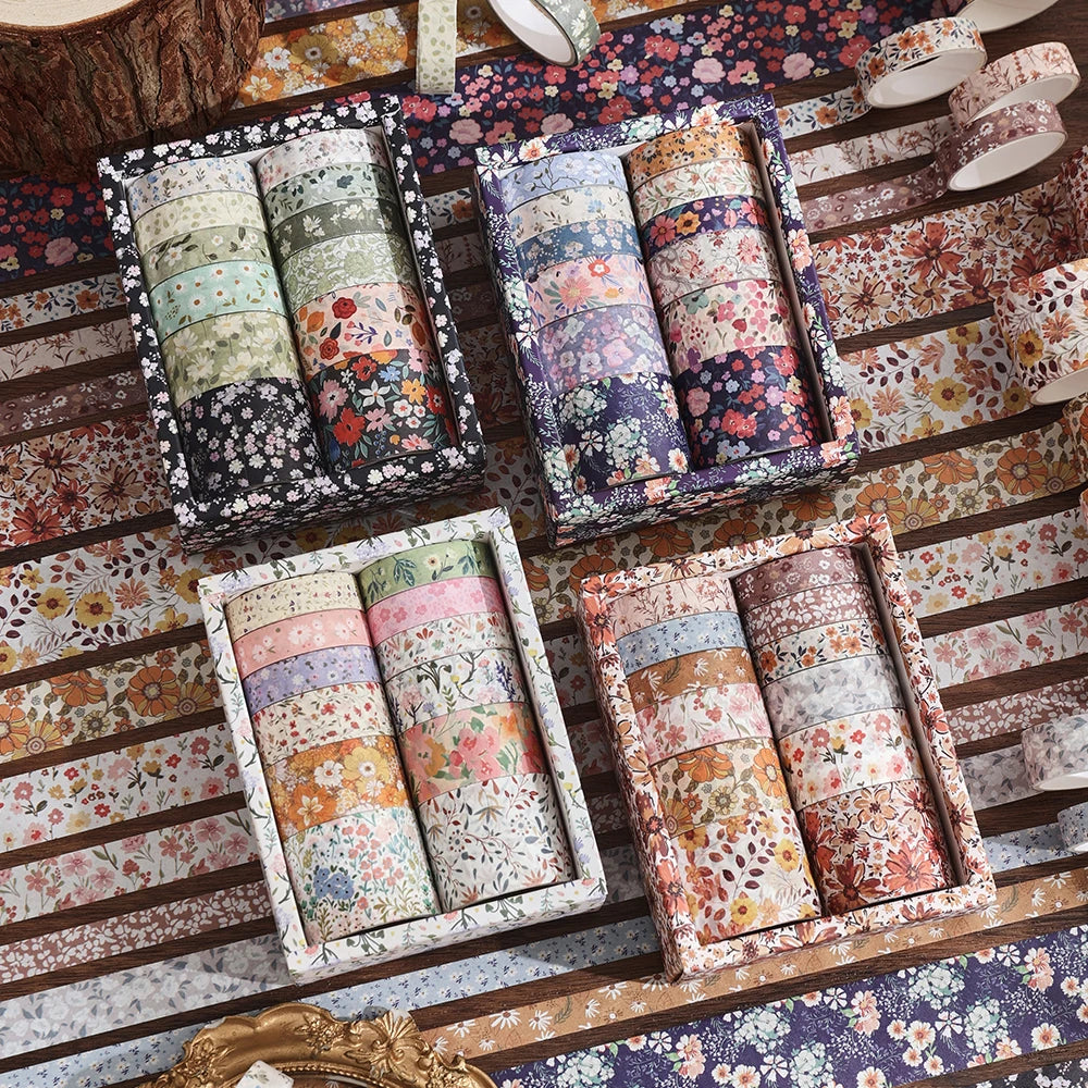 Washi Tape Set of 12 – Botanical & Neutral Tapes for Journals and Planners