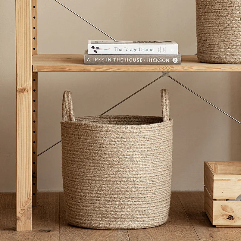 Woven Cotton Rope Storage Basket – Cozy Blanket Basket with Handles