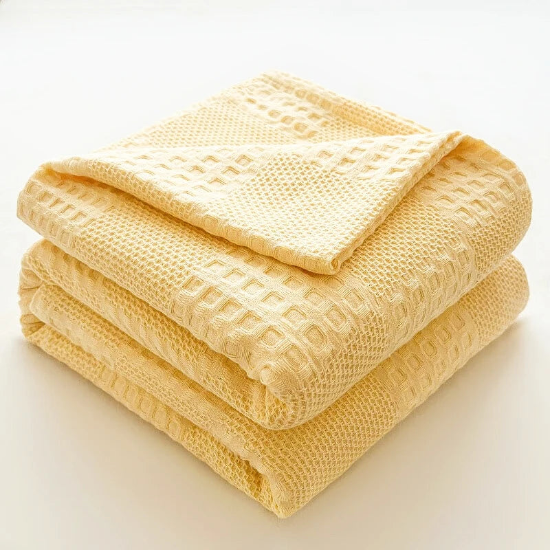 Waffle Knit Cotton Throw Blanket – Breathable All-Season Layer
