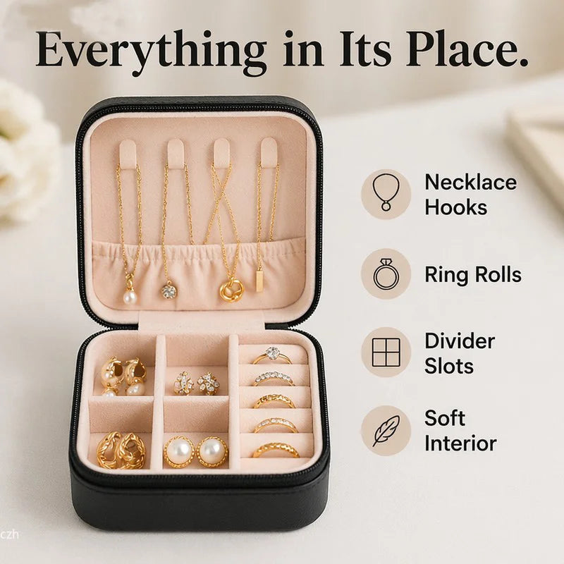 Mini Travel Jewelry Case – Compact Organizer for Rings, Earrings & Necklaces