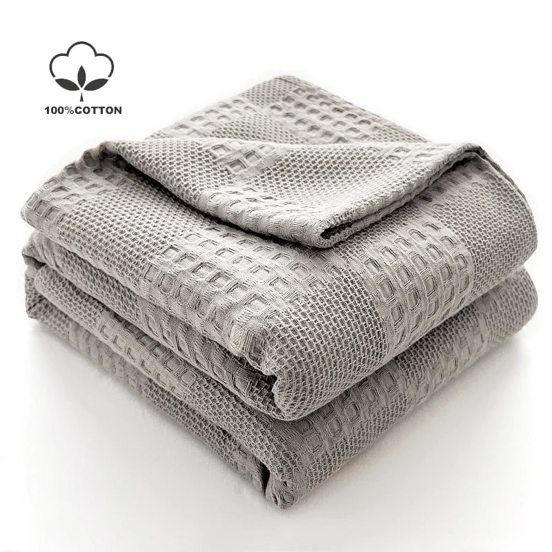 Waffle Knit Cotton Throw Blanket – Breathable All-Season Layer