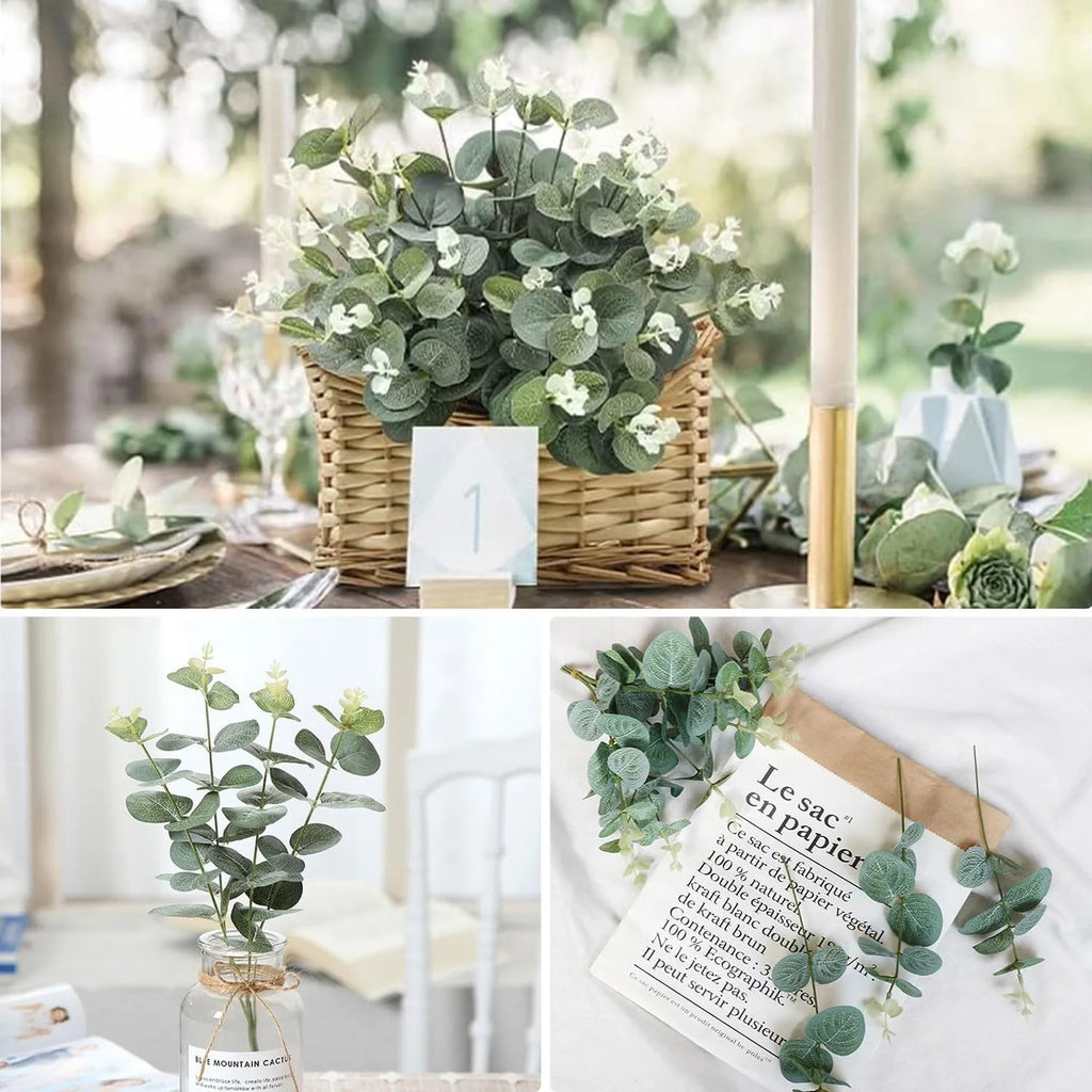 Faux Eucalyptus Stems, Set of 6 – Lifelike Greenery for Vases & Shelves