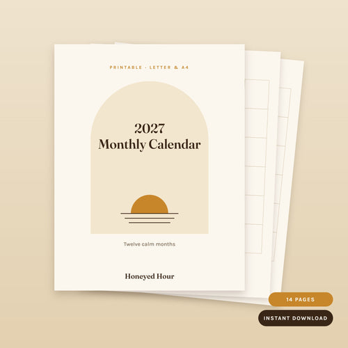 2027 monthly calendar printable in honey and cream, cover and pages