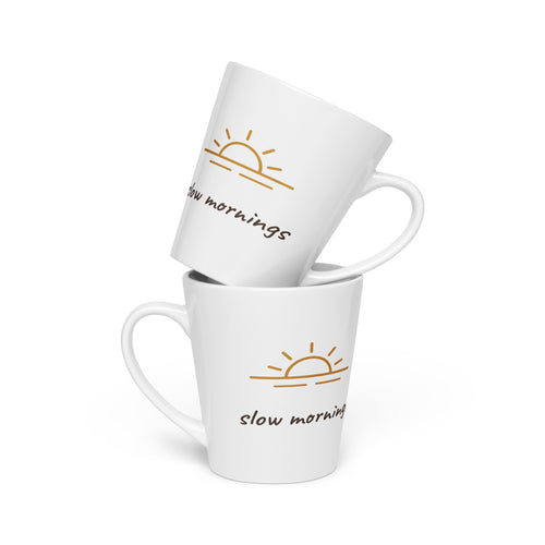 Slow Mornings latte mug with sunrise line art, photo 2 of 5