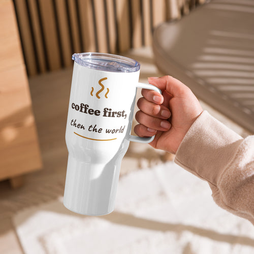 Coffee First stainless travel mug with handle