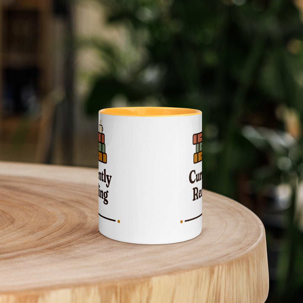 Currently Reading book lover mug with yellow interior