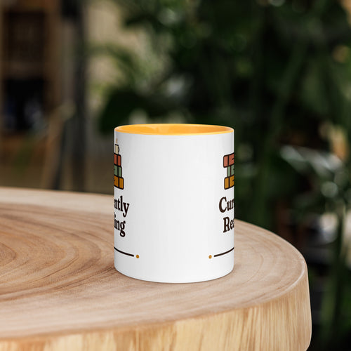Currently Reading book lover mug with yellow interior