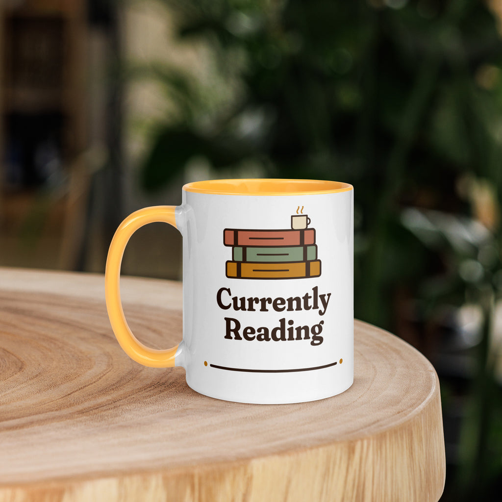 Currently Reading book lover mug with yellow interior, photo 2 of 3