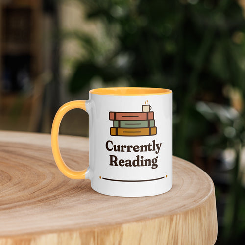 Currently Reading book lover mug with yellow interior, photo 2 of 3