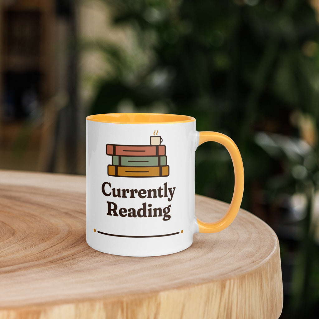 Currently Reading book lover mug with yellow interior, photo 3 of 3